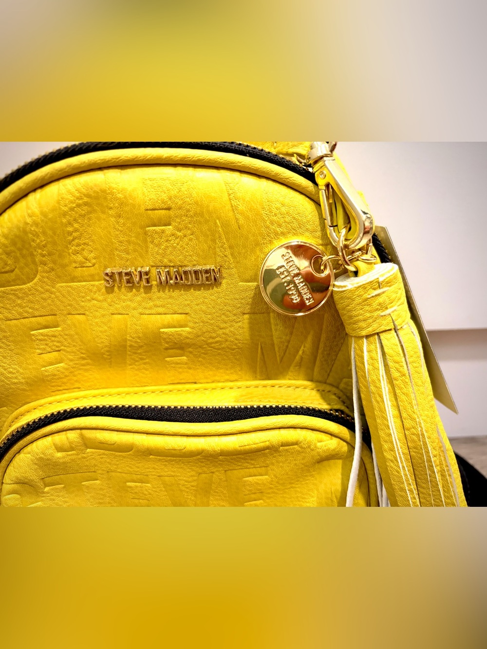 Steve Madden Yellow Mini Backpack with Tassel Charm - Picture 2 of 4